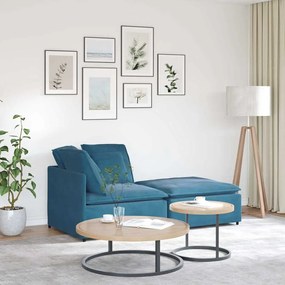 Sofá modular com pufes e almofadas veludo azul