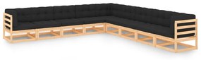 vidaXL 9 pcs conjunto lounge de jardim c/ almofadões pinho maciço