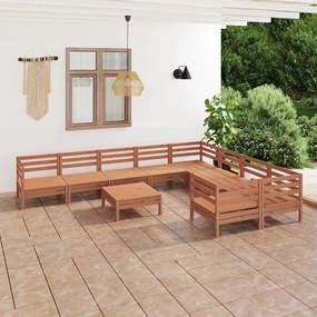 10 pcs conjunto lounge de jardim pinho maciço castanho mel