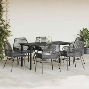 Conjunto de jantar jardim 7 peças almofadas vidro vime PE preto