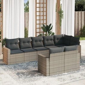8 pcs conjunto sofás de jardim c/ almofadões vime PE cinzento