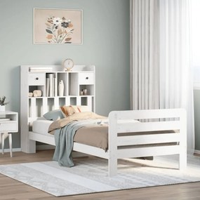 vidaXL Cama com estante sem colchão 90x200 cm pinho maciço branco