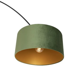 Candeeiro de Arco Preto com Abajur de Veludo Verde com Dourado 50 cm - XXL Moderno