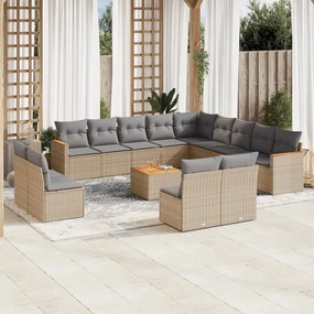 14 pcs conjunto de sofás p/ jardim com almofadões vime PE bege
