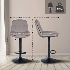 Banco de bar em tecido com estrutura preta 92-113 x 46 x 54 cm cinzento