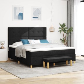 vidaXL Cama Box Spring com Colchão e Banco Preto 180x200 cm Tecido