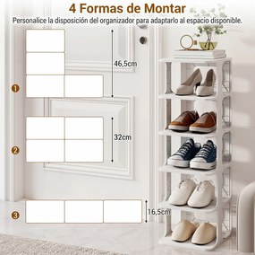 Organizador de sapatos empilhável com 6 níveis em Plastico 27,5 x 24,5 x 76,5 cm, estante estreita vertical, economiza espaço, montagem sem ferramenta