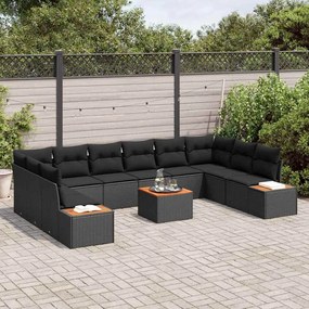 Conjunto de Sofá de Jardim vidaXL com 11 Peças e Almofadas Preto de Ra