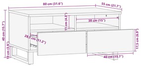 Mesa de centro 80x55x40 cm madeira de mangueira áspera maciça