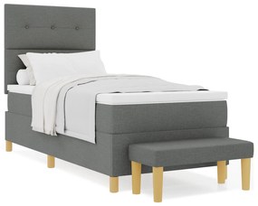 Cama Box Spring com Colchão e Banco Cinza Escuro 100x200 cm Tecido