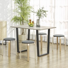 Conjunto de 4 Bancos Empilháveis Redondos (MESA NÃO INCLUIDA) Bancos Baixos de Cozinha com Assento Acolchoado Ø40x45 cm Cinzento e Madeira
