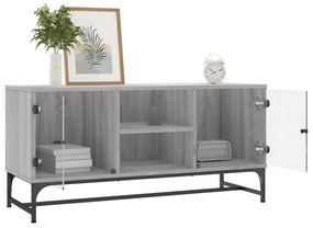 Móvel de TV c/ portas de vidro 102x37x50 cm cinza sonoma
