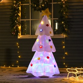 HOMCOM Árvore de Natal Inflável 158cm de Altura com Luzes LED e Inflador Decoração de Natal para Interiores Exteriores 67x61x158cm Branco