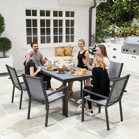 Conjunto de Mesa e Cadeiras de Jardim com Cadeiras Empilháveis e Estrutura de Aço para Terraço e Pátio Cinzento Claro