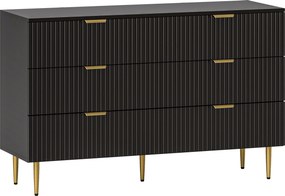 HOMCOM Cômoda 6 Gavetas Moderna com Puxadores Dourados, 120x40x76.5cm, Preto | Aosom Portugal