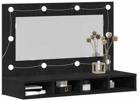 Armário de Espelho LED vidaXL em Carvalho Preto - 90x31,5x62 cm