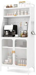 Armário de cozinha com rodas, prateleira de cozinha com bancada, portas de PC articuladas, prateleira ajustável e parede perfurada, preto
