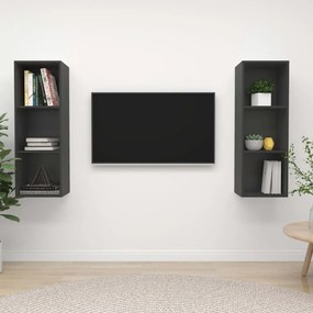 vidaXL Armários de parede para TV 2 pcs derivados de madeira cinzento