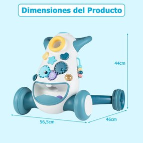 Andador Montessori para Bebés com Música Luzes Classificador Formas Engrenagens Giratórias Azul