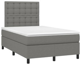 Cama box spring c/ colchão e LED 120x200 cm tecido cinza-escuro