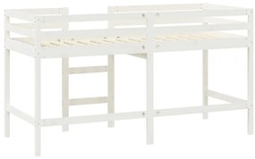 Cama alta p/ criança c/ escada 80x200 cm pinho maciço branco