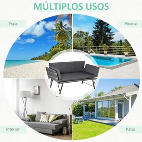 Outsunny Sofá de 2 Lugares Vime Sintético Convertível em Cama Sofá de