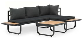 vidaXL Sofás de canto para jardim com almofadões 2 pcs alumínio e WPC