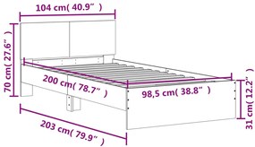 Estrutura cama c/ cabeceira 100x200 cm derivados madeira preto