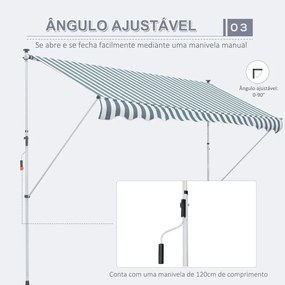 Toldo Portátil com Manivela e Altura Regulável - 3x1,5m - Verde e Bran