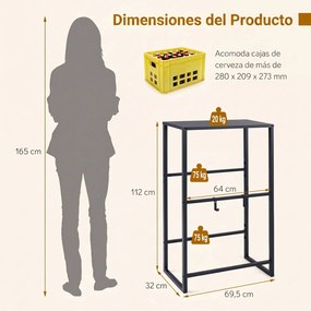 Estante para Caixas de Armazenamento, 69,5 x 32 x 112 cm, Inclinação Ajustável em 3 Posições, Preto
