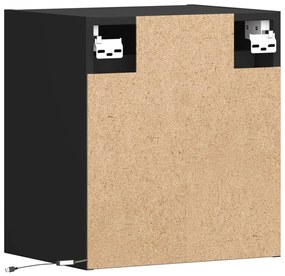 Mesas de cabeceira de parede com luzes LED 2 pcs preto