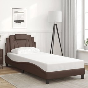 vidaXL Estrutura cama c/ cabeceira couro artificial 90x190 cm castanho
