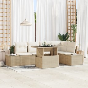 Conjunto de Sofá de Jardim de 6 peças com Almofadas Bege Rattan Polipr