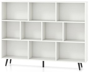 Estante de 3 níveis com 10 cubos, 4 pés de metal e dispositivo anti-capotamento para sala de estar ou escritório 100 x 24 x 107 cm branco