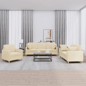 3202072 vidaXL 3 pcs conjunto de sofás com almofadas tecido cor creme