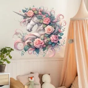 Papel de parede autoadesivo - Unicórnio com um véu floral