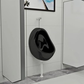 vidaXL Urinol de parede com válvula de descarga cerâmica preto