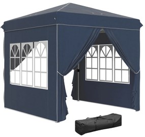 Outsunny Tenda Dobrável Pop-Up 248x248x270 cm com 4 Paredes Laterais Anti-UV Altura Ajustável e Bolsa de Transporte Azul Escuro