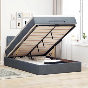Cama otomana com colchão 120x190 cm veludo cinzento-escuro