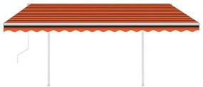 Toldo autom. LED e sensor de vento 4,5x3 m laranja e castanho