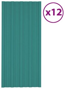 Painéis de telhado 12 pcs 100x45 cm aço galvanizado verde