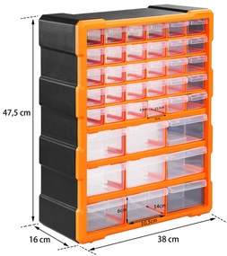 Organizador com 78 compartimentos para pequenas peças 47,5 x 38 x 16 cm Laranja + Cinzento