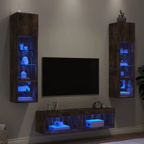 vidaXL 6pcs móveis parede p/ TV c/ LEDs deriv. madeira carvalho fumado