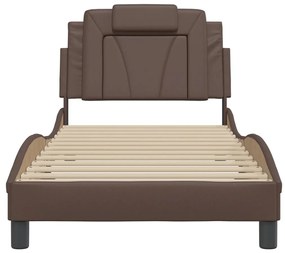Estrutura cama c/ cabeceira couro artificial 80x200 cm castanho