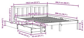 Cama sem colchão 140x200 cm madeira de pinho maciça branco