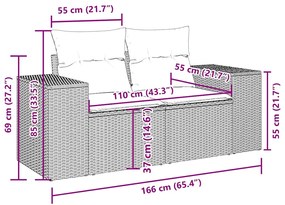 5 pcs conj. sofás jardim c/ almofadões vime PE cinzento-claro