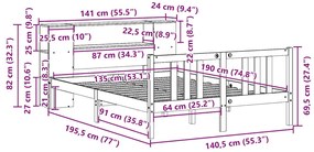 Cama com estante sem colchão 135x190 cm pinho maciço