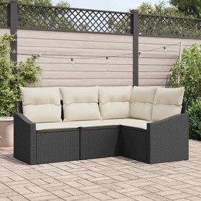 vidaXL Conjunto de Sofás de Jardim com 4 Peças e Almofadas Rattan Preto