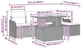 Conjunto de Sofás de Jardim 6 Peças com Almofadas Bege Polyrattan