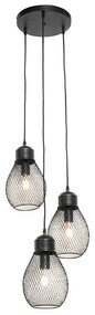 Candeeiro de suspensão design preto 3 luzes - Raga